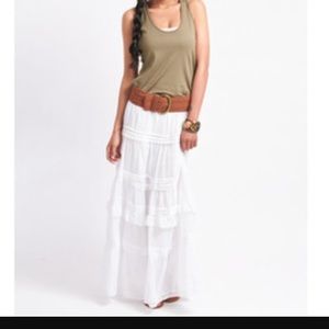 Vintage White tiered Skirt gauzy vtg maxi waist adjustable